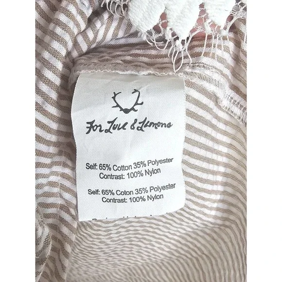 For Love & Lemons Emmy Sleep Romper Brown Seersucker and Lace Size Small - Picture 10 of 16